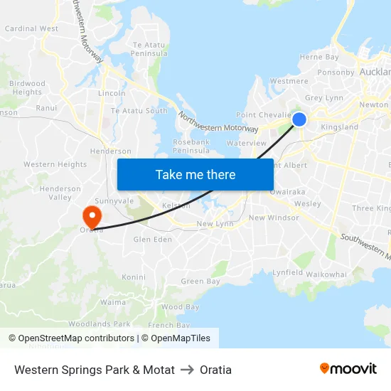 Western Springs Park & Motat to Oratia map