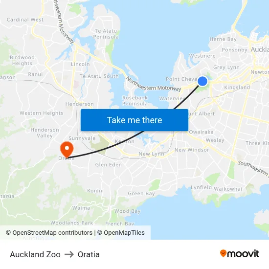Auckland Zoo to Oratia map