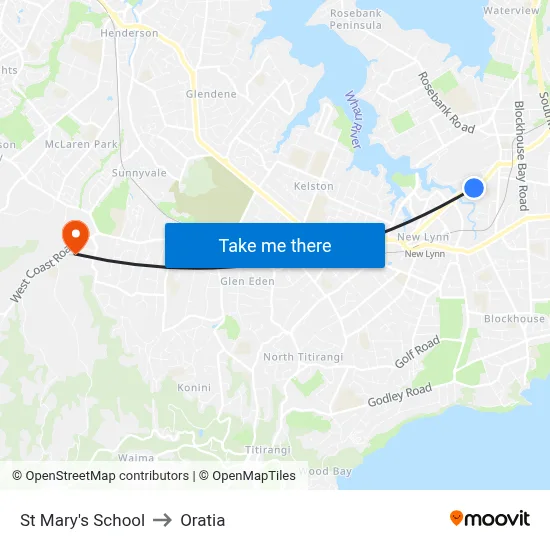 St Mary's School to Oratia map