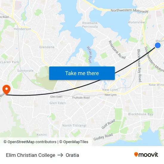 Elim Christian College to Oratia map