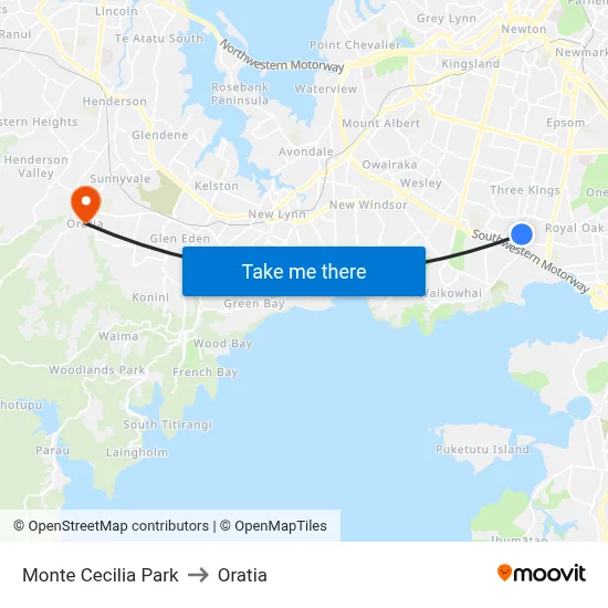 Monte Cecilia Park to Oratia map