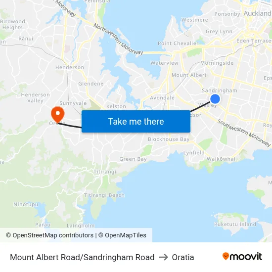 Mount Albert Road/Sandringham Road to Oratia map