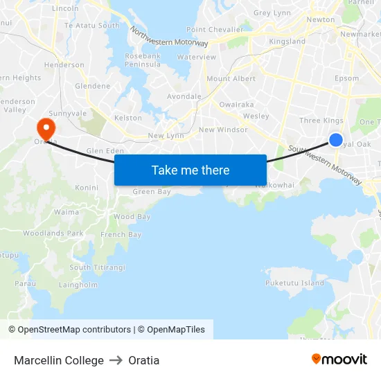Marcellin College to Oratia map