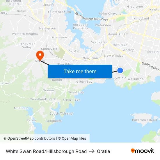 White Swan Road/Hillsborough Road to Oratia map