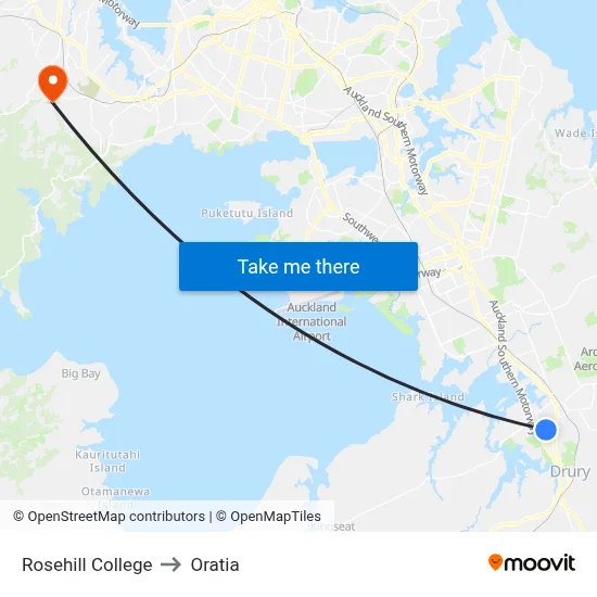 Rosehill College to Oratia map