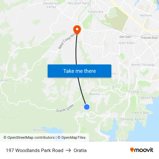 197 Woodlands Park Road to Oratia map