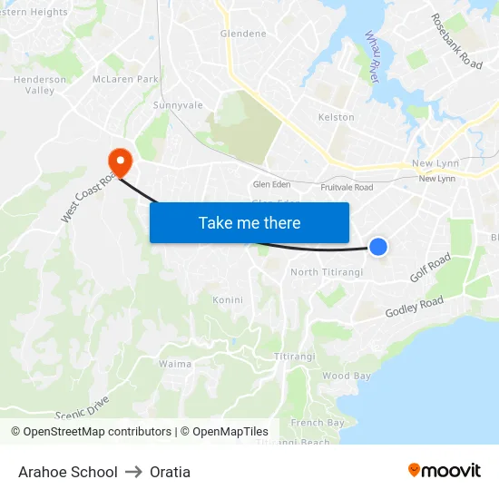 Arahoe School to Oratia map