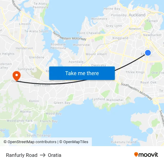 Ranfurly Road to Oratia map