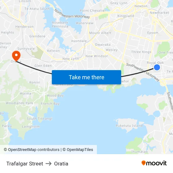 Trafalgar Street to Oratia map