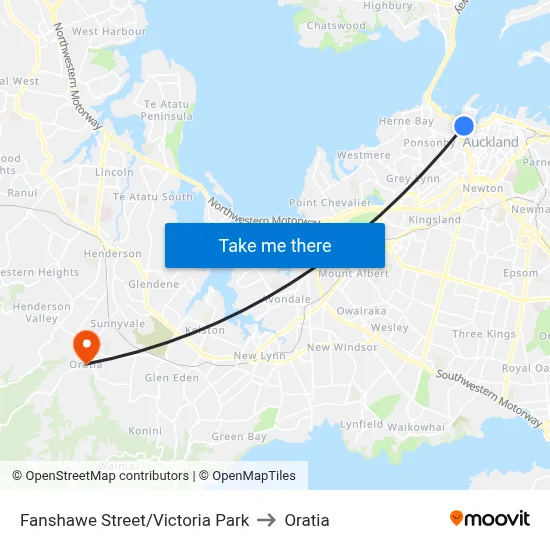 Fanshawe Street/Victoria Park to Oratia map