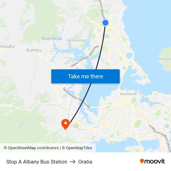 Stop A Albany Bus Station to Oratia map