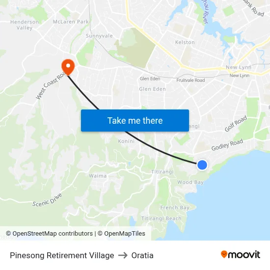 Pinesong Retirement Village to Oratia map