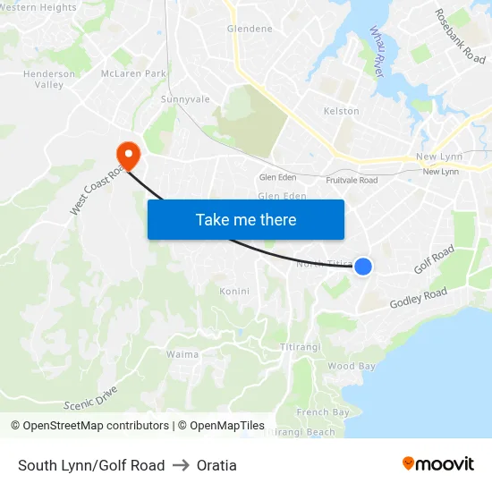 South Lynn/Golf Road to Oratia map