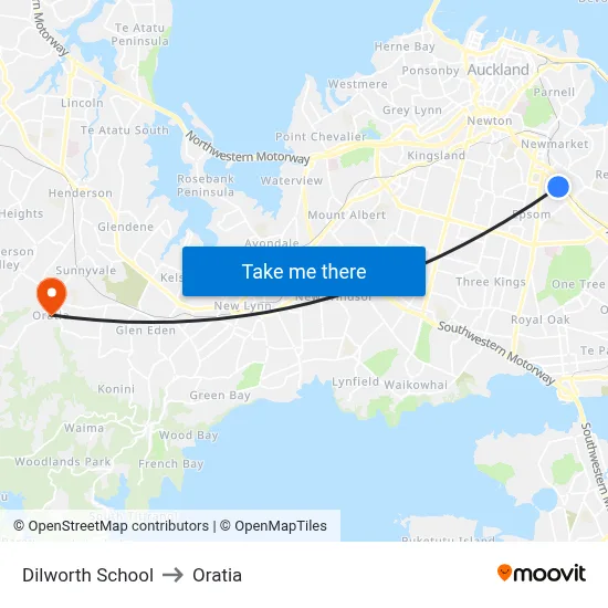 Dilworth School to Oratia map