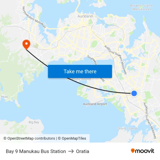 Bay 9 Manukau Bus Station to Oratia map
