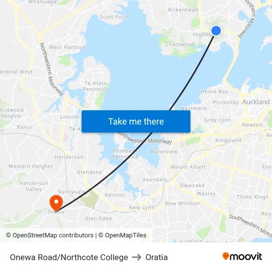 Onewa Road/Northcote College to Oratia map