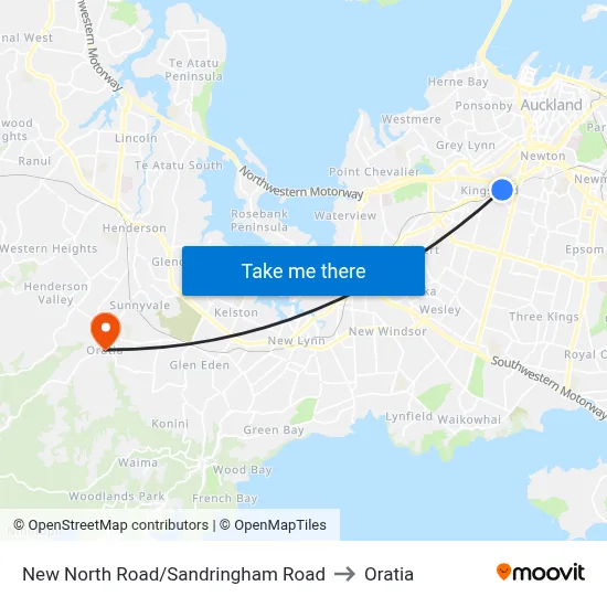 New North Road/Sandringham Road to Oratia map