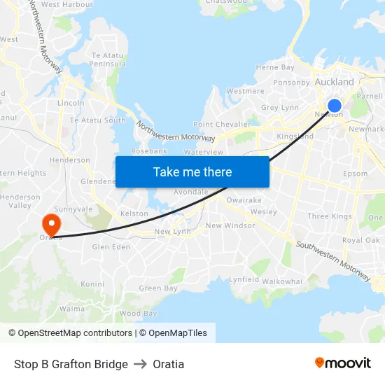 Stop B Grafton Bridge to Oratia map