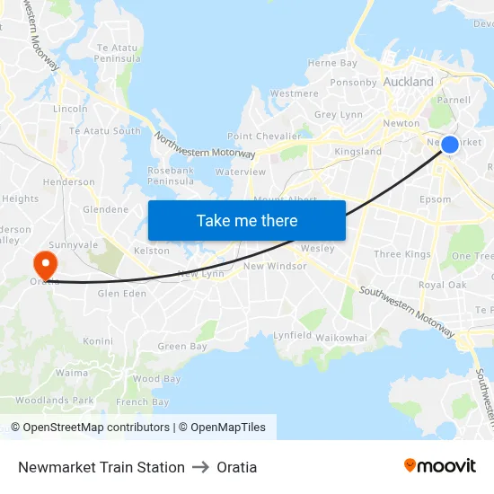Newmarket Train Station to Oratia map