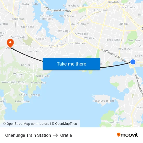Onehunga Train Station to Oratia map