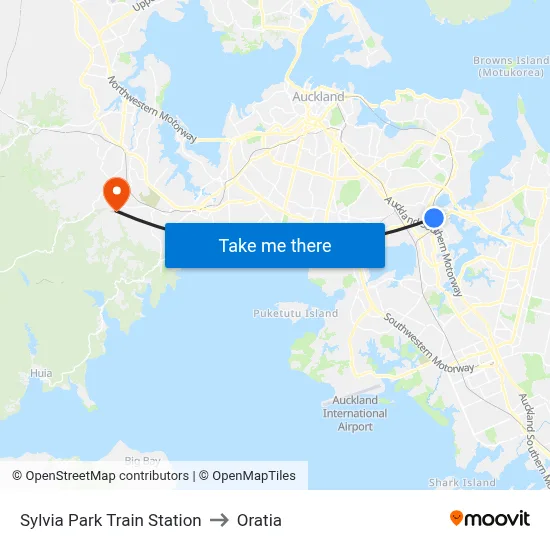 Sylvia Park Train Station to Oratia map