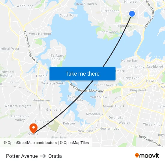 Potter Avenue to Oratia map