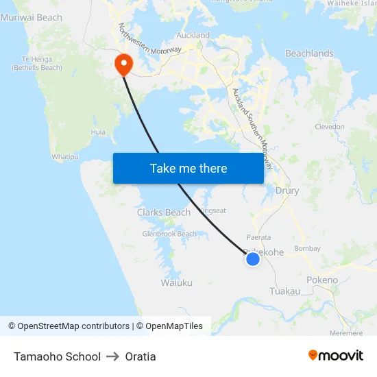 Tamaoho School to Oratia map