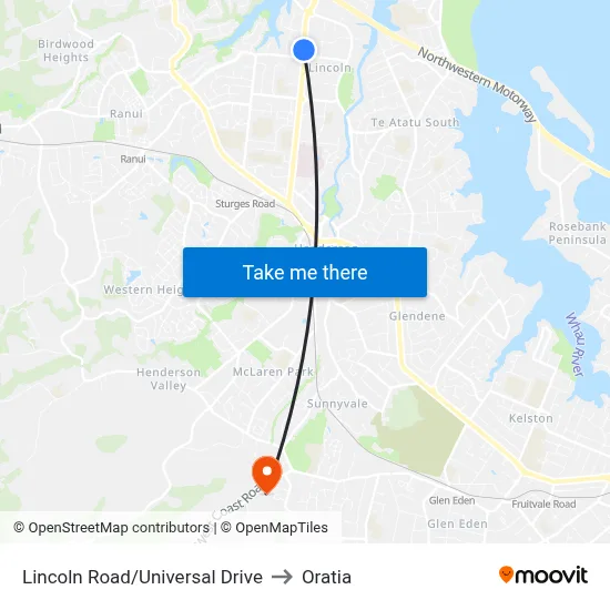 Lincoln Road/Universal Drive to Oratia map
