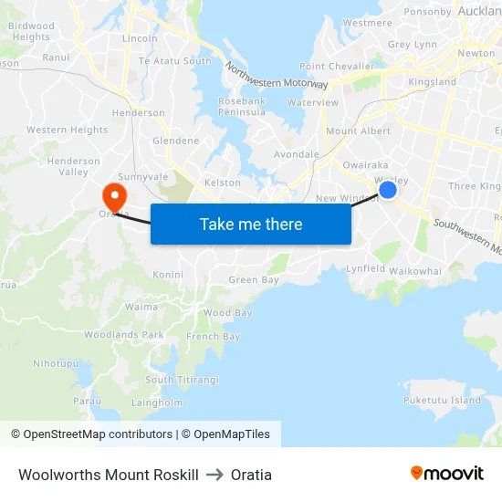 Woolworths Mount Roskill to Oratia map