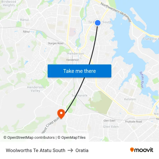 Woolworths Te Atatu South to Oratia map