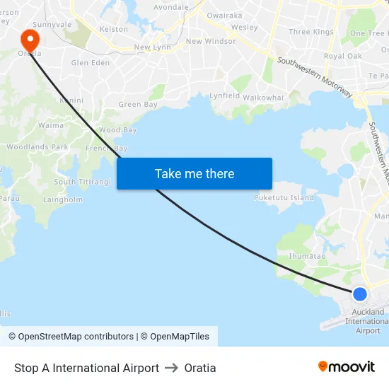 Stop A International Airport to Oratia map