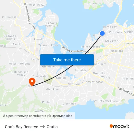 Cox's Bay Reserve to Oratia map