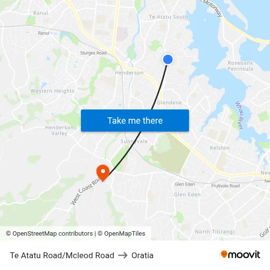 Te Atatu Road/Mcleod Road to Oratia map