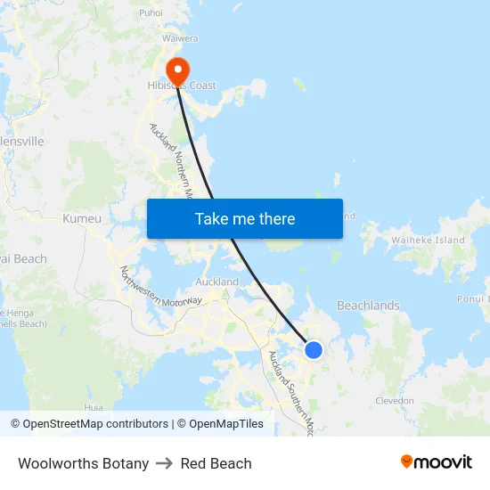Woolworths Botany to Red Beach map