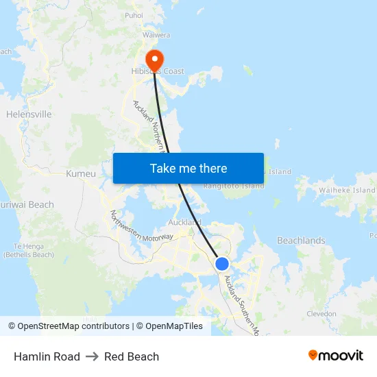 Hamlin Road to Red Beach map