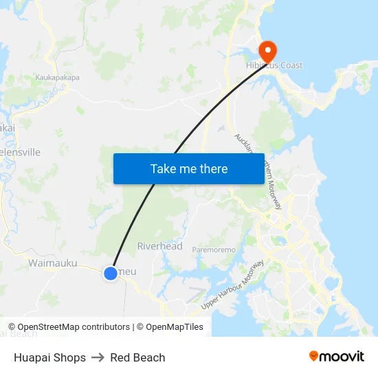 Huapai Shops to Red Beach map