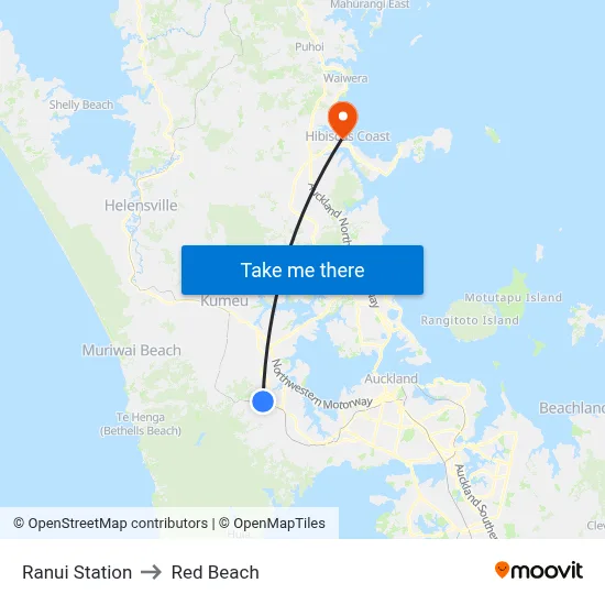 Ranui Station to Red Beach map