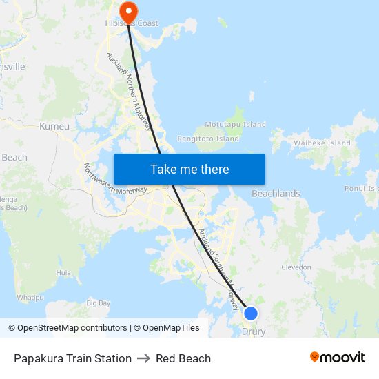 Papakura Train Station to Red Beach map