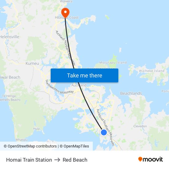 Homai Train Station to Red Beach map