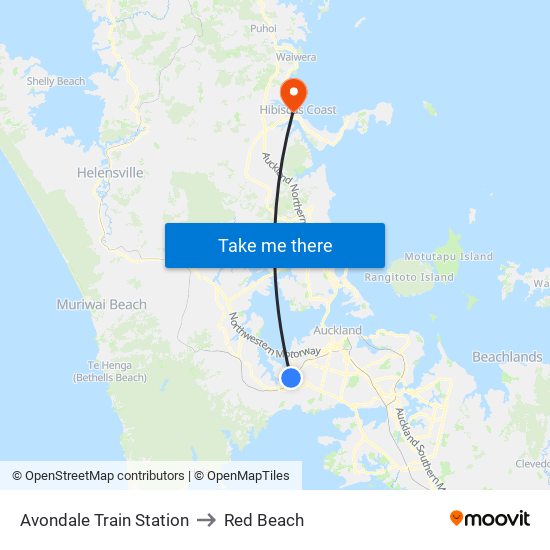 Avondale Train Station to Red Beach map