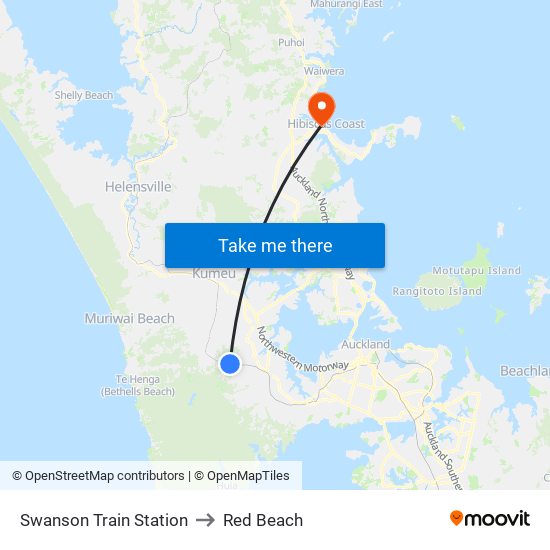Swanson Train Station to Red Beach map