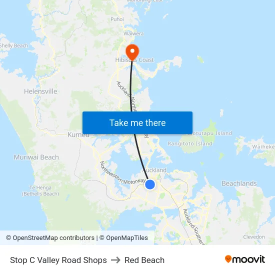 Stop C Valley Road Shops to Red Beach map