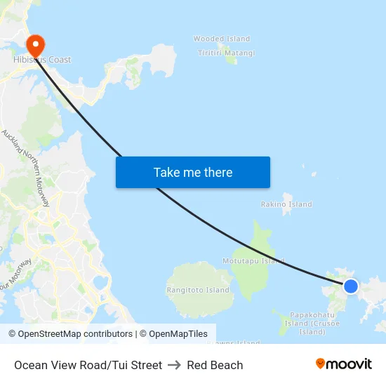 Ocean View Road/Tui Street to Red Beach map