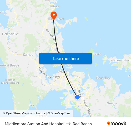 Middlemore Station And Hospital to Red Beach map