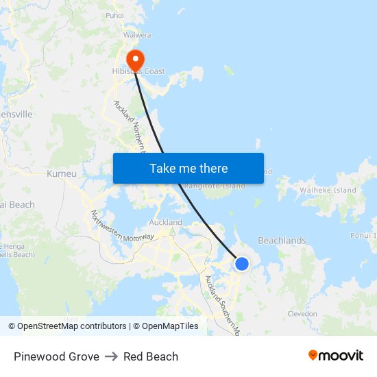 Pinewood Grove to Red Beach map