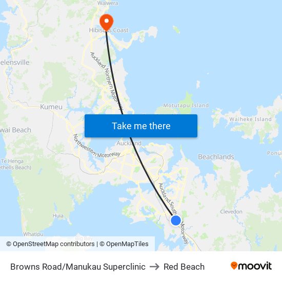 Browns Road/Manukau Superclinic to Red Beach map