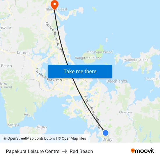 Papakura Leisure Centre to Red Beach map