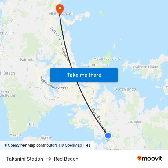 Takanini Station to Red Beach map
