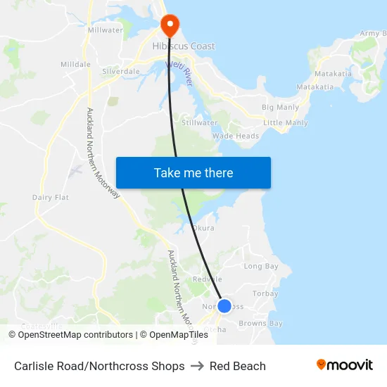 Carlisle Road/Northcross Shops to Red Beach map