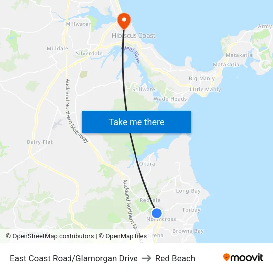 East Coast Road/Glamorgan Drive to Red Beach map